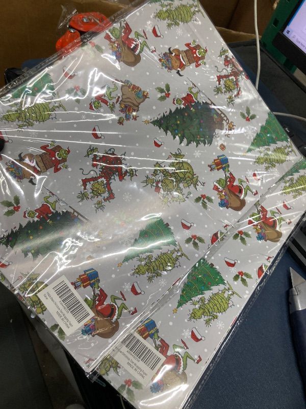 Photo 1 of **** 2 PACK*** Febbleshow Funny Christmas Wrapping Paper for Boys Girls Kids - Xmas Gift Wrap with Green Monster, Trees, Snowflakes & Presents - 4 Jumbo Sheets, 28" x 40" Each (32 sq. ft ttl), Easy to Store
