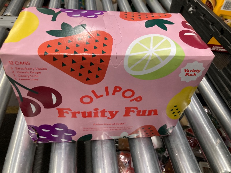 Photo 1 of ****BB JUL 2026***OLIPOP Prebiotic Soda Pop, Fruity Fun Variety, Pantry Pack Packed with Prebiotics, Fiber, and Botanicals, Gluten Free, Vegan, GMO Free, 12oz (12-Cans)