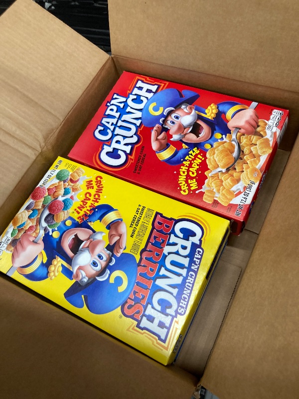 View 2 of ***11/15/20-25****Quaker Cap'n Crunch Breakfast Cereal, 4 Flavor Variety Pack, (4 Pack), Sweetened Corn & Oat Cereal Original, Crunch Berries, Oops All Berries, Peanut Butter