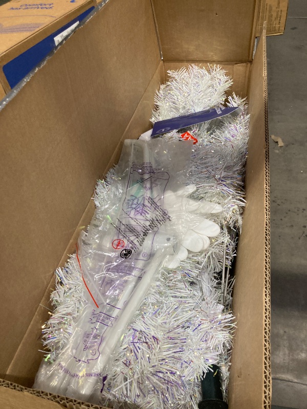 Photo 1 of ***only reference***Goplus 5ft Pre-lit Fiber Optic Christmas Tree, Artificial White Xmas Tree with 24 Colorful LED Lights, Snowflakes, Top Star, 170 Branch Tips, Foldable Metal Stand, Office Home Holiday Decoration