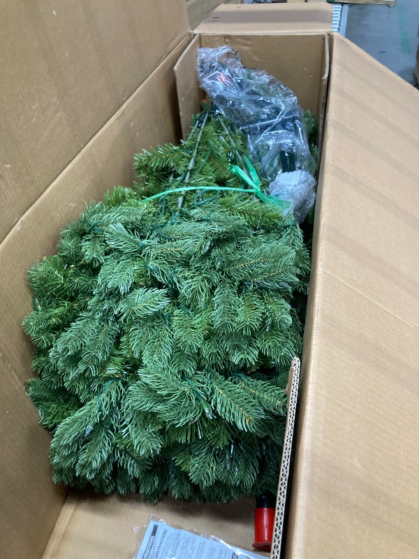 Photo 1 of **MISSING TOP SECTION***National Tree Company 7.5 ft Pre-Lit Downswept Douglas Fir Artificial Christmas Tree, 750 LED Lights, PowerConnect, Foot Pedal, 10 Light Functions, 1,867 Tips, Includes Stand, Green