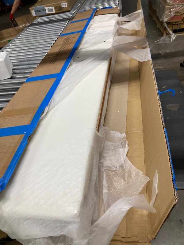 Photo 1 of **** ONLY 1 BOX OF 2****Merax Queen Size Upholstered Kids Daybed Frame with Fence and Stairs, Wood Bed for Living Room, Floor Bed, White+Brown