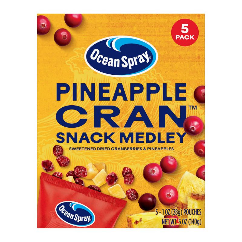 Photo 1 of ***  BB DEC/30/2025****Ocean Spray® Pineapple Cran™ Snack Medley, Cranberry and Pineapple Dried Fruit Snack, 1 Oz Pouches, 5 Count*** PAC 3***