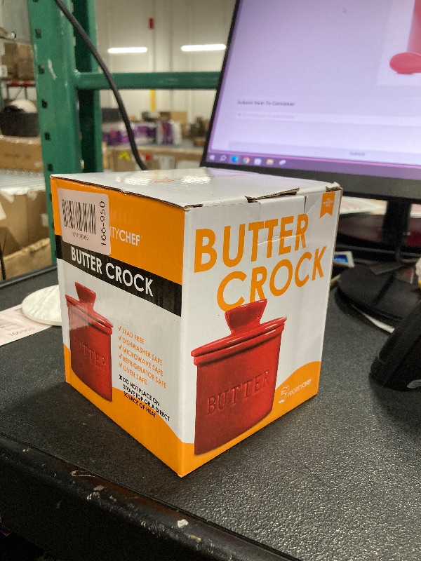 Photo 1 of **MISSING KNIFE***PriorityChef Butter Crock with Lid with Water Line, Ceramic French Butter Dish to Leave On Counter, Red