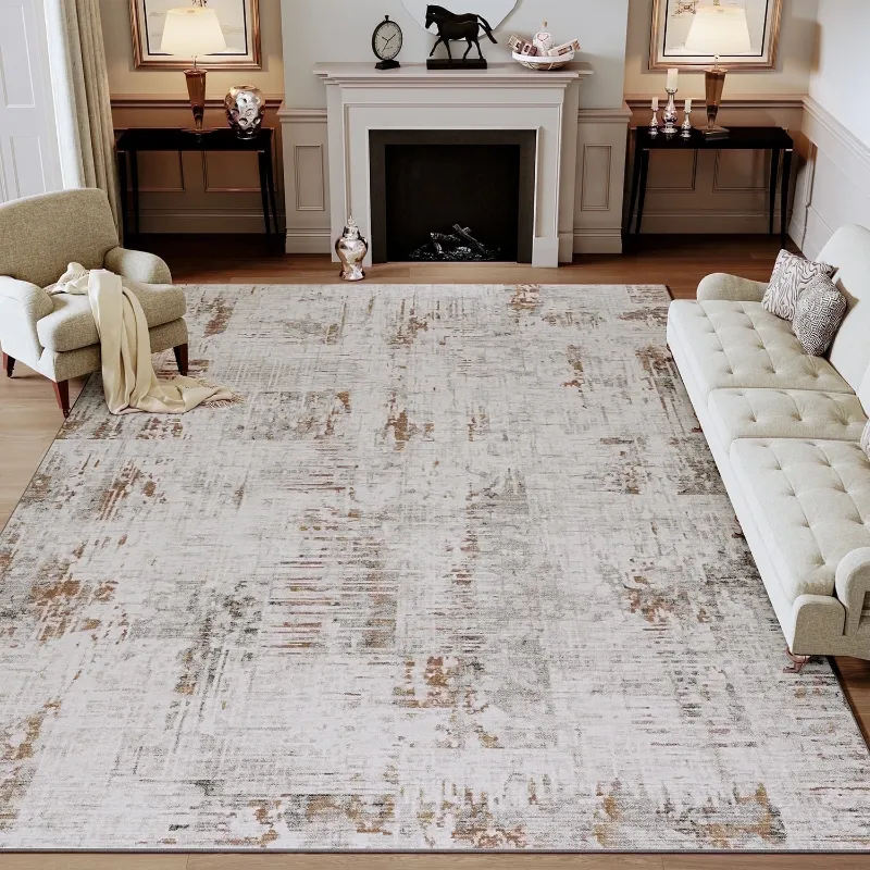 Photo 1 of *****PHOTO SIMILAR******SIXHOME 9'x12' Area Rugs for Living Room Modern Abstract Machine Washable Rug Soft Neutral Carpet for Bedroom Dining Room Office Playroom Aesthetic Home Decor Non Slip Rug Brown
