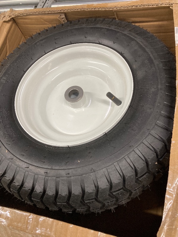 Photo 1 of (2-Pack) 16x6.50-8 Pneumatic Tires on Rim - Universal Fit Lawn Mower and Yard Tractor Wheels - With Chevron Turf Treads - 3" Centered Hub and 3/4" Bushings - 396 lbs Max Weight Capacity
