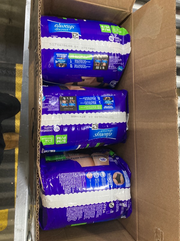Photo 1 of ***1 BAG IS OPEN****THERE MAY BE 1 OR 2 MISSING***Always Discreet Adult Incontinence Overnight Underwear for Women, Small/Medium, Up to 100% Bladder Leak Protection, 48 Count (3 Packs of 16)***1 BAG IS OPEN***THERE MAY BE 1 OR 2 MISSING***