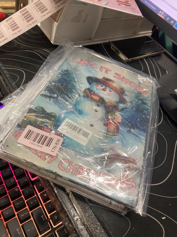 Photo 1 of ******2 PIECE*****Merry Christmas Rustic Snowman Decor Winter Decor Vintage Christmas Let It Snow Tin Sign For Home Kitchen 8×12 Inches