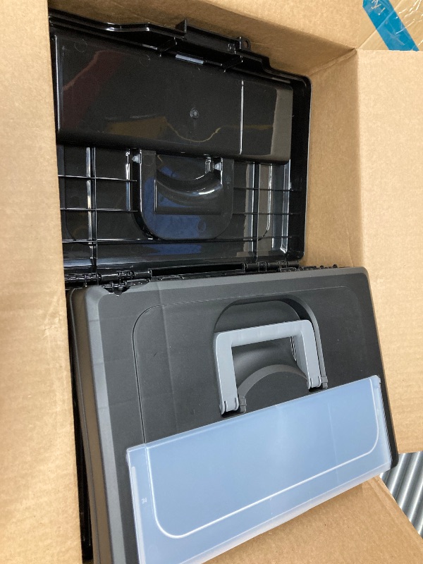 Photo 1 of IRIS USA File Box with Lid File Organizer for Letter File w/Organizer-Lid, Water Resistant Document Box, Plastic Mobile Filing Organizer, Secure Buckle, Portable Handle, Lockable, Black 4 Pack
