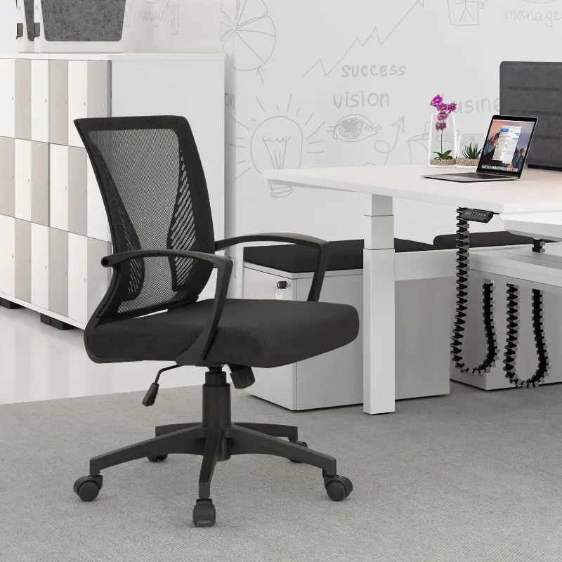 View 1 of Furmax Office Chair Mid Back Swivel Lumbar Support Desk Chair, Height Adjustable Computer Ergonomic Mesh Chair with Armrest, Black
