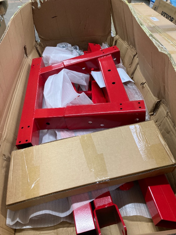 Photo 1 of 2 Ton Folding Hydraulic Engine Hoist with Load Leveler 44 LBS Capacity Heavy Duty Cherry Picker 6 Swivel Wheels&Hydraulic Pump Adjustable Boom (0.5T-2T) for Garage Workshop Warehouse Red