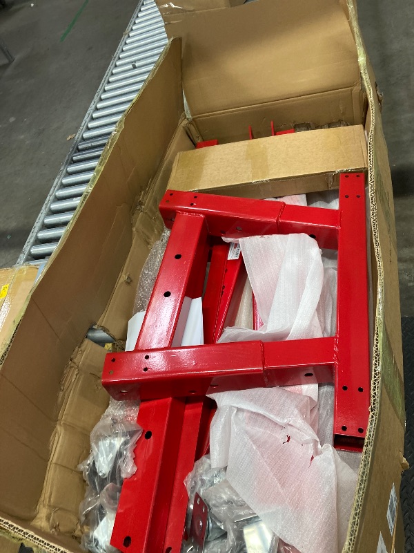 Photo 1 of 2 Ton Folding Hydraulic Engine Hoist with Load Leveler 44 LBS Capacity Heavy Duty Cherry Picker 6 Swivel Wheels&Hydraulic Pump Adjustable Boom (0.5T-2T) for Garage Workshop Warehouse Red