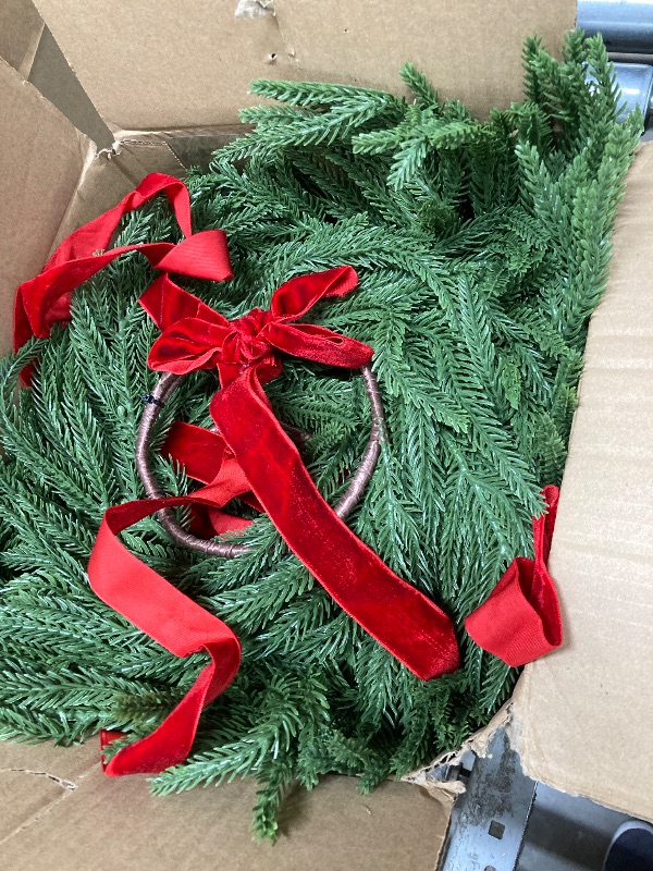 Photo 1 of " Christmas Mini Cabinet Wreaths for Kitchen,Artificial Norfolk Pine & Cypress Wreath with Red Berry Bow for Christmas Decorations Window Door Fireplace Table Staircase Indoor Outdoor