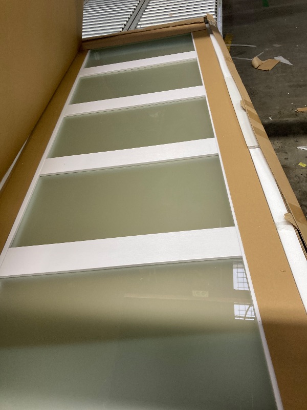 View 2 of **T**HIS ITEM IS USED, IT IS UNKNOWN IF ANY PARTS ARE MISSING, AND IT IS UNKNOWN IF IT WORKS 100%.****Finosen Preassembled Sliding Closet Door Slab, 56 x 80 in (Double 29 inch), 5-Lite Frosted Glass, Bypass barn Door with Hardware Kit Included, MDF Wood P