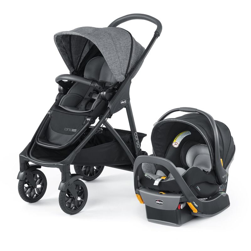 Photo 1 of **MISSING PARTS/NO CAR SEAT/NOT IN ORGINAL BOX****Chicco Corso Primo ClearTex Travel System, Includes Corso Primo ClearTex Stroller and KeyFit 35 Zip ClearTex Infant Car Seat, Stroller and Car Seat Combo, Infant Travel System | Aspen/Black