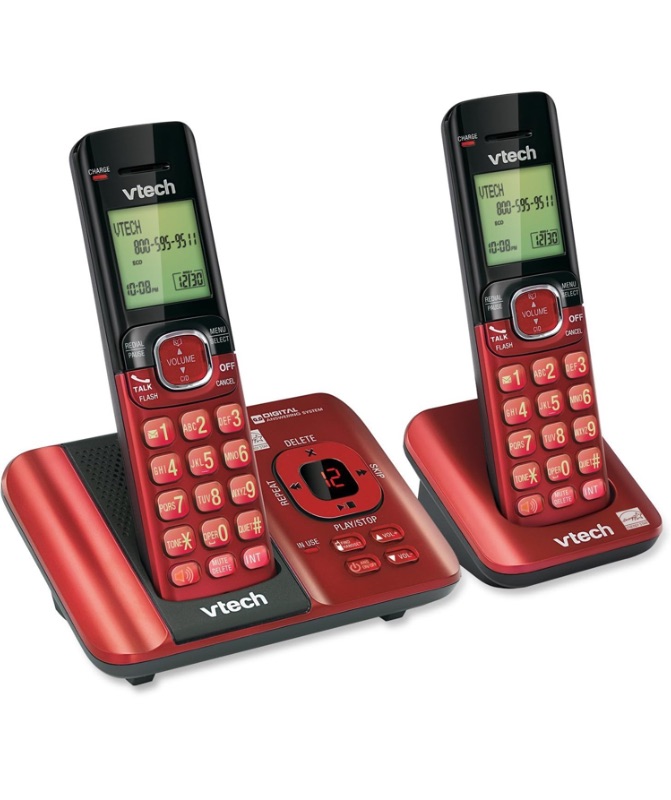 Photo 1 of ***PARTS ONLY*** VTech CS6529-26 DECT 6.0 Phone Answering System with Caller ID/Call Waiting, 2 Cordless Handsets, Red  
***(BOX RIPPED/TORN)***