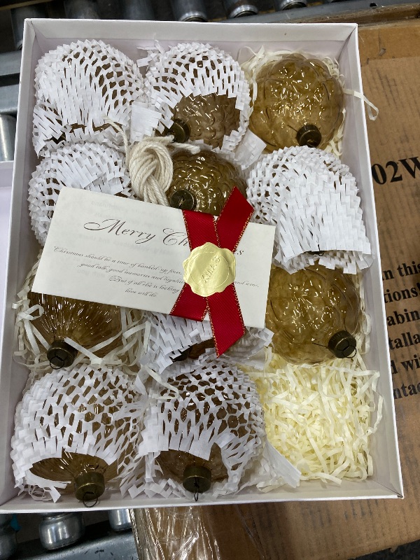 View 2 of 12PCS Champagne Gold Glass Christmas Ornaments, 3.15” Textured Glass Ball Ornaments, Vintage Baubles, Rustic Farmhouse Holiday Decorations for Christmas Tree, Wreaths & Garland (Smoky Brown)