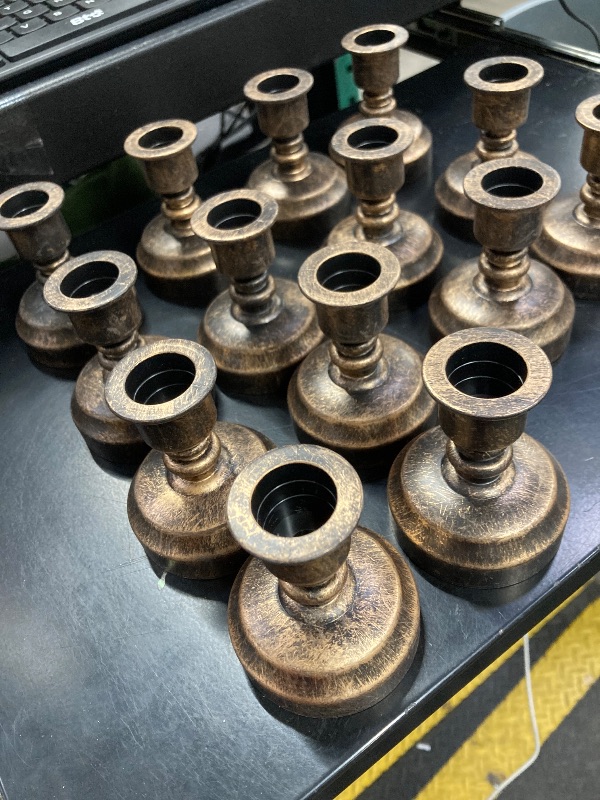 View 1 of ***PARTS MISSING -NO CANDLES INCLUDED*** Fumete 14 Pcs Halloween Candle Holders Gold Base for Halloween Party Home Dinner Decorations