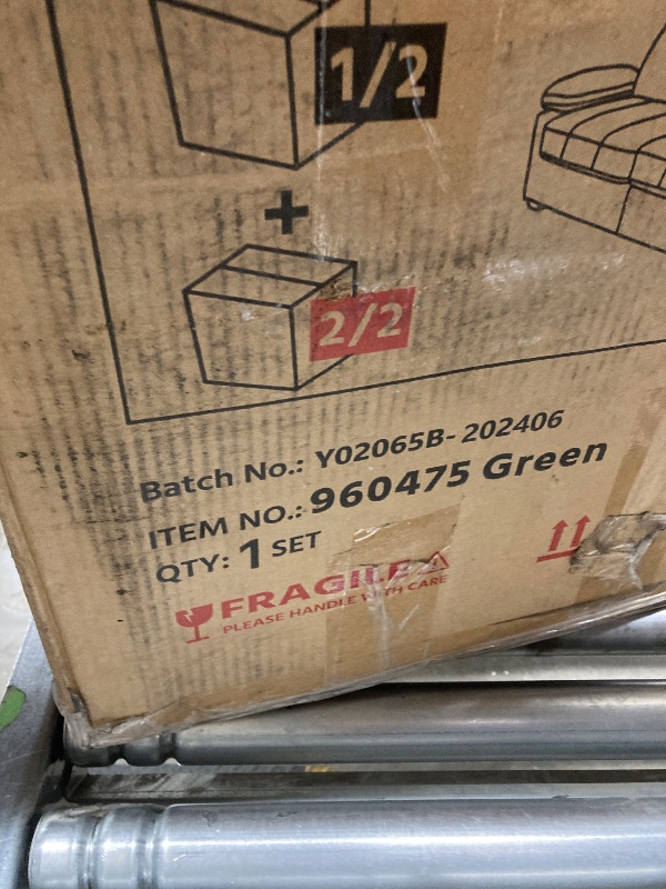 Photo 1 of ***ONLY HALF THE ITEM INCLUDED***1 BOX IX MISSING***Yaheetech Item: 960475 Green Couch Box 2 of 2 (MISSING BOX 1 OF 2)***ONLY HALF THE ITEM INCLUDED***1 BOX IX MISSING***