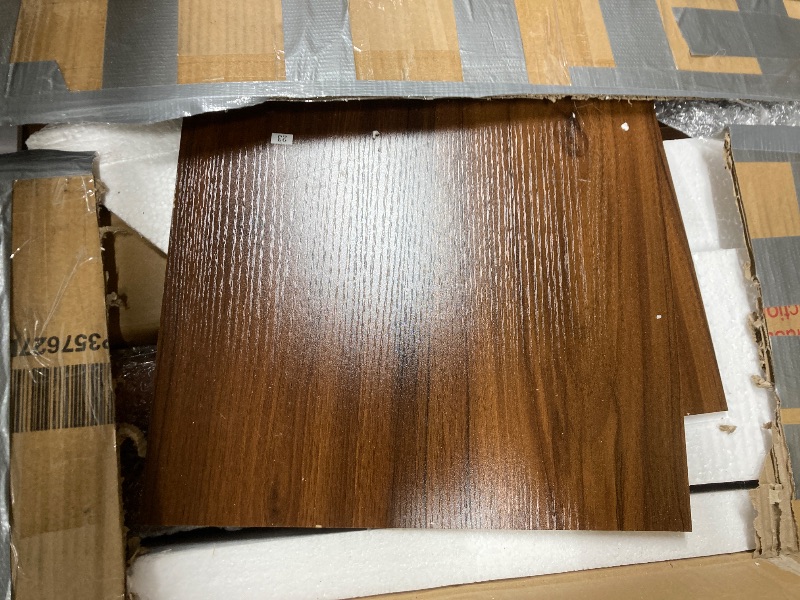 Photo 1 of ***BOX 2 OF 2 ONLY/INCOMPLETE SET***Wantble Retro Executive Desk with Charging Ports and Hutch Cabinet, 47'' Office Desk with 5 Storage Drawers and Transparent Glass-Door Bookshelf for Home Office, Bedroom (Walnut)