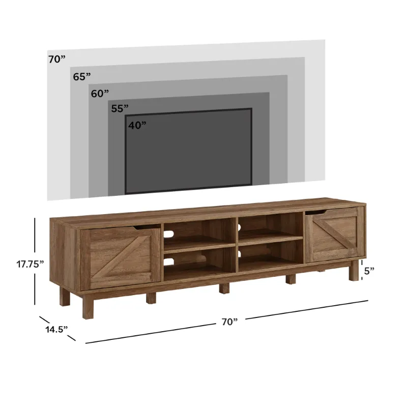 Photo 1 of Walker Edison Rustic Open and Closed Storage TV stand for TVs up to 80”, Rustic Oak