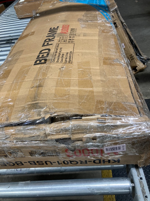 Photo 1 of ***MISSING INSTRUCTION GUIDE & HARDWARE*** VECELO Queen Size Bed Frame, Adjustable Tufted Button Headboard, Upholstered Platform with Wood Slats Support, Built-in USB and Type C Ports, Beige  ***(BOX RIPPED/TORN)***