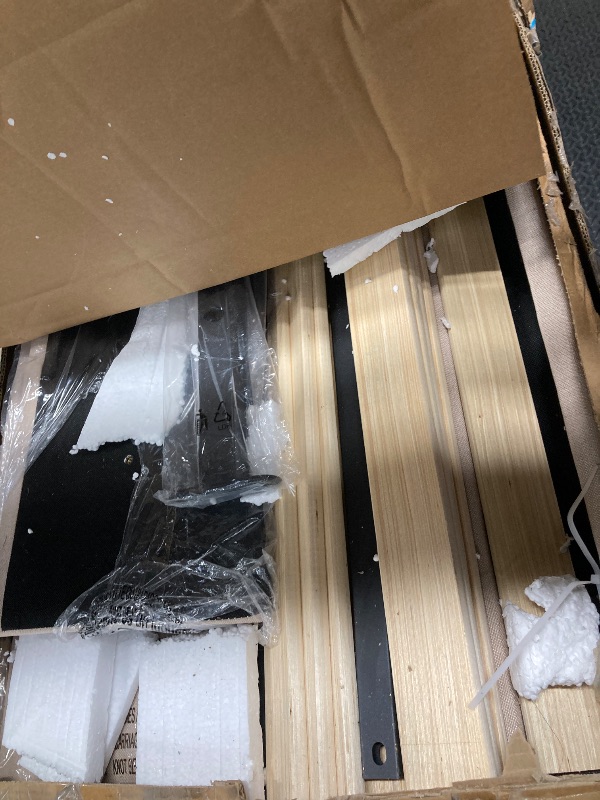 Photo 1 of ***MISSING INSTRUCTION GUIDE & HARDWARE*** VECELO Queen Size Bed Frame, Adjustable Tufted Button Headboard, Upholstered Platform with Wood Slats Support, Built-in USB and Type C Ports, Beige  ***(BOX RIPPED/TORN)***