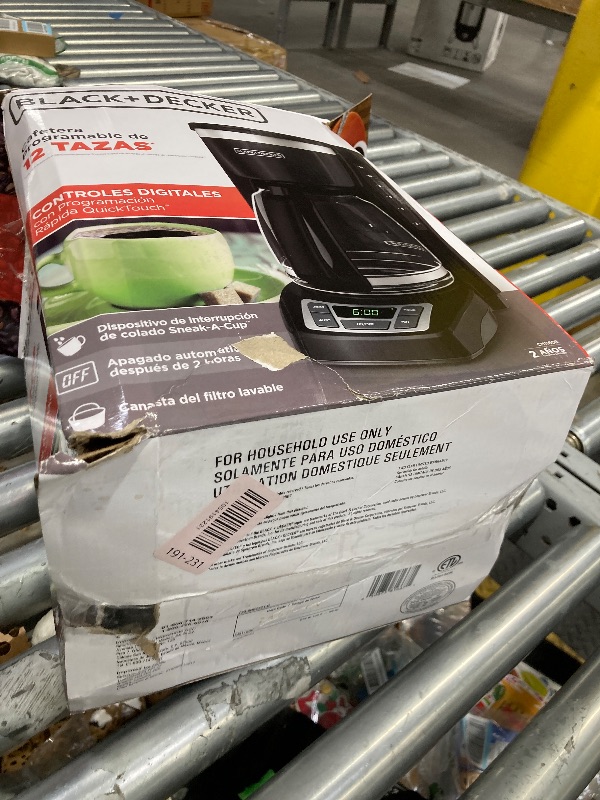 Photo 1 of ***USE****BLACK+DECKER 12-Cup Digital Coffee Maker, Programmable, Washable Basket Filter, Sneak-A-Cup, Auto Brew, Water Window, Keep Hot Plate, Black