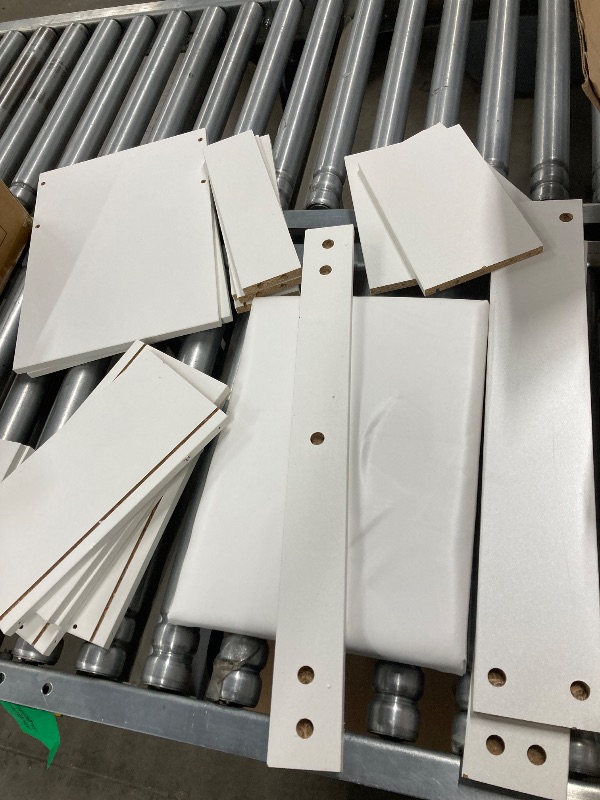 Photo 1 of ***DAMAGED*** NO MIRROR INCLUDED *** LIVELYGLOW Makeup Vanity Desk Set, White, 35.4“W x 15.7" D x 53.9" H with Cushion Stool, Hairdryer Rack, Power-Outlet, 4 Drawers)  ***(SOME SCUFFS/SCRATCHES, CORNER EDGE DAMAGE, CRACK/CHIPS, MISSING MIRROR, BOX RIPPED/