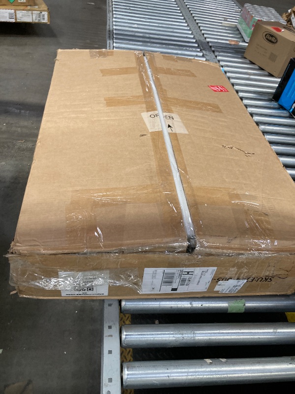 Photo 1 of ***DAMAGED*** NO MIRROR INCLUDED *** LIVELYGLOW Makeup Vanity Desk Set, White, 35.4“W x 15.7" D x 53.9" H with Cushion Stool, Hairdryer Rack, Power-Outlet, 4 Drawers)  ***(SOME SCUFFS/SCRATCHES, CORNER EDGE DAMAGE, CRACK/CHIPS, MISSING MIRROR, BOX RIPPED/