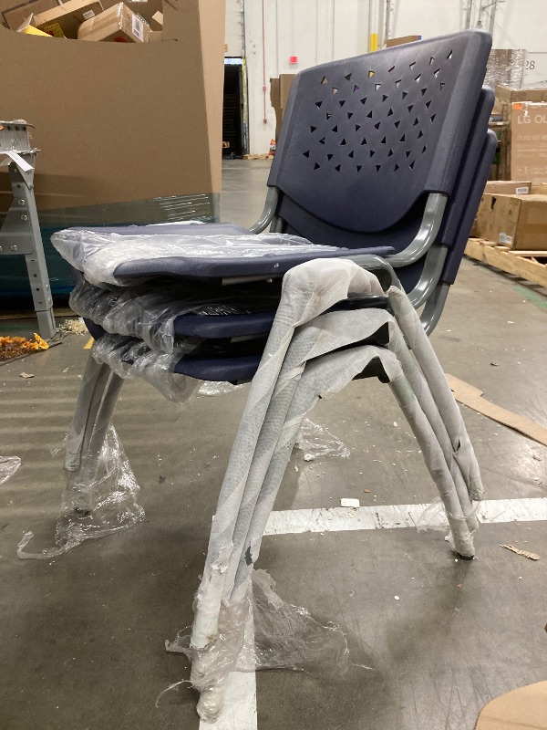 Photo 1 of  Set of 3,  Flash Furniture Hercules Series Plastic Contoured Lobby Chairs with Perforated Backs, Ergonomic Stacking Chairs for Offices,  Navy