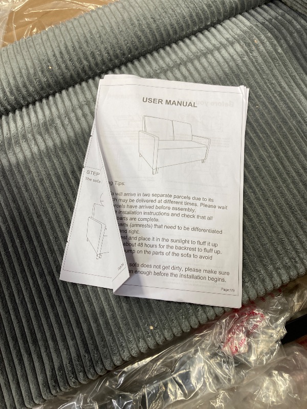 Photo 1 of ***MISSING PARTS -SELLING AS IS*** Welzona 47.2" Convertible Sofa Bed Couch, Comfy Corduroy Couch Bed, All in 1 Loveseat Sleeper Sofa, Love Seat Sleeper Bed, Modern Couches for Living Room/Apartment/Home/Office, Grey