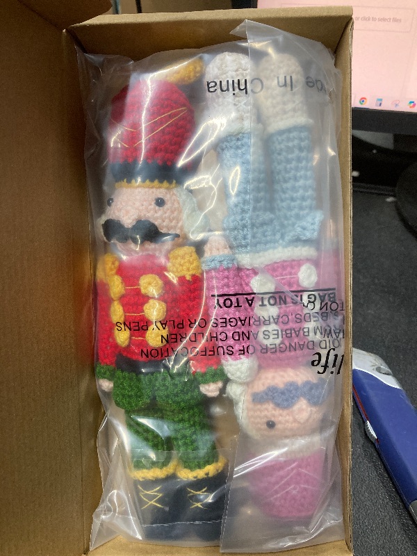 Photo 1 of 2 Pcs Crochet Christmas Nutcracker Characters with Wood Base Christmas Tree Crochet Tabletop Ornaments Xmas Holiday Nutcracker Soldier Figure Table Centerpieces Decoration Knitting Craft Art Supplies