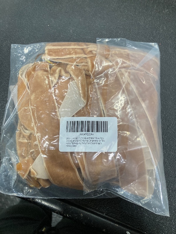 Photo 1 of 12 Pcs Velvet Ribbon Bows Decorations,Khaki Christmas Ornaments for Tree Home Thanksgiving Party Front Door Wreath Holiday Decor