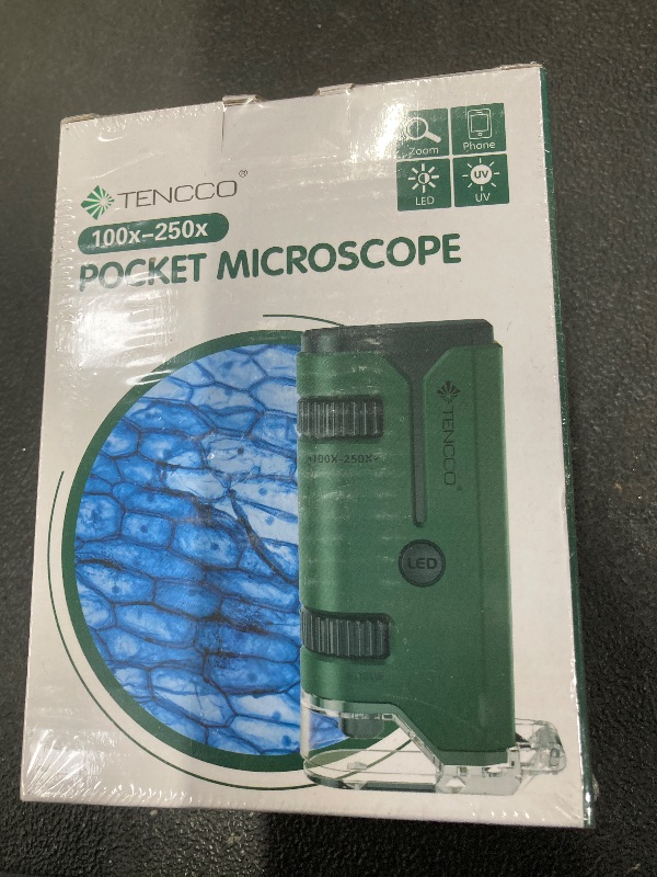 Photo 1 of 100x-250x Pocket Microscope for Kids Adults, Protable Handheld Miniscope, Mini Microscope Kit for Kids Adults Home School Lab Biology Science Education, Green