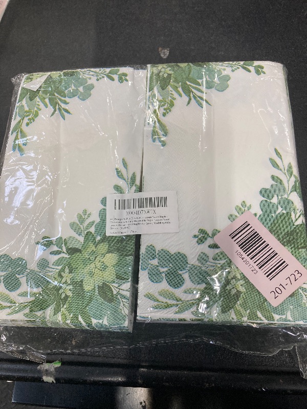 View 2 of 100Pcs Greenery Guest Napkins Watercolor Eucalyptus Leaves Disposable Paper Napkins Green Leaves Dinner Hand Napkin for Spring Wedding Baby Shower