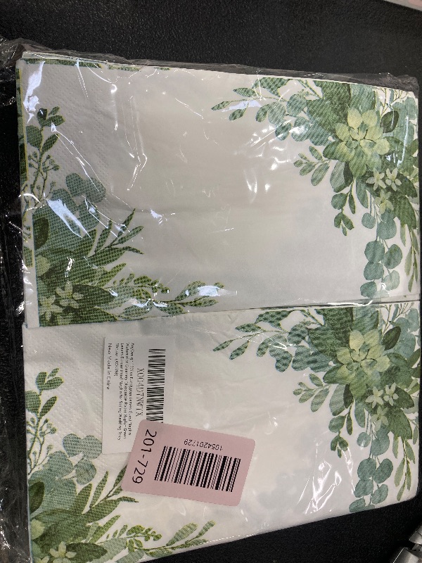 View 2 of 100Pcs Greenery Guest Napkins Watercolor Eucalyptus Leaves Disposable Paper Napkins Green Leaves Dinner Hand Napkin for Spring Wedding Baby Shower