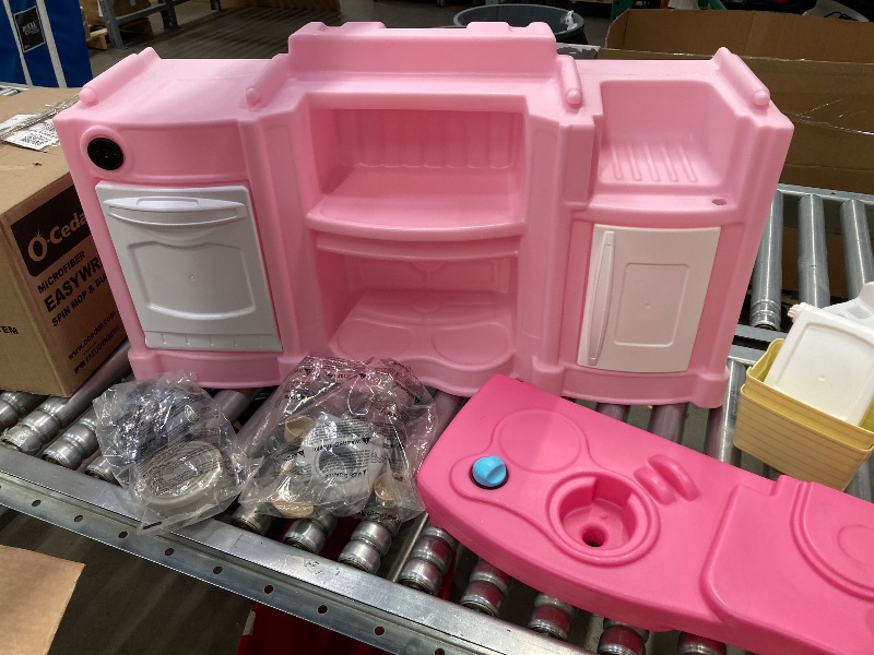 Photo 1 of ***MISSING STICKERS & THERE IS A BROKEN KNOB***Step2 Fun with Friends Kids Kitchen Playset, Indoor/Outdoor Kitchenette, Interactive Play with Lights and Sounds, Durable Plastic, Includes 25 Piece Toy Accessories, Toddlers 2+ Years Old, Pink***MISSING STIC