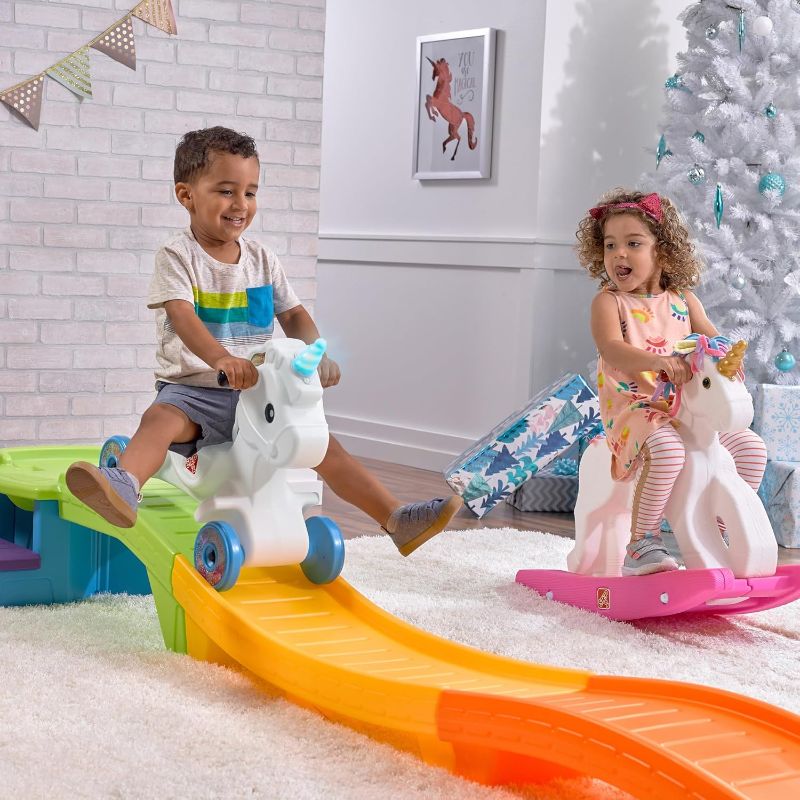 Photo 1 of Step2 Unicorn Up & Down Roller Coaster Kids Ride On Toy, Push Car, Indoor/Outdoor Playset, Made of Durable Plastic, Max Weight 50 lbs., For Toddlers 2-5 Years Old, Multicolor

