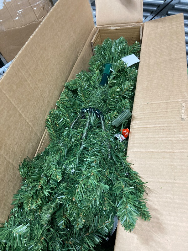 Photo 1 of **MISSING POWER PLUG***Funcid 6ft Pre-Lit Artificial Hinged Slim Pencil Christmas Tree with 250 Multi-Color Lights, 972 Branch Tips, Metal Hinges & Foldable Base, Green