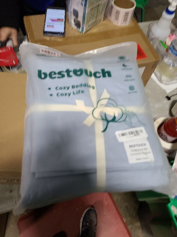 Photo 1 of BESTOUCH Duvet Cover Set 100% Washed Cotton Linen Feel Super Soft Comfortable Chic Lightweight 3 PCs Home Bedding Set Solid Cornflower Blue Oversized King