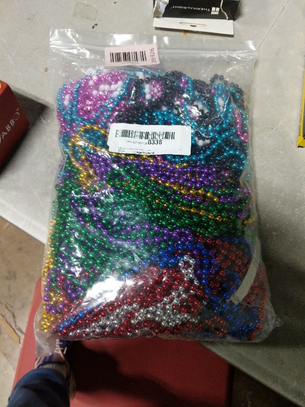 Photo 1 of 100 PCS Mardi Gras Beads Necklaces, 10 Colors 33 Inch Colorful Bead Necklaces Bulk Party Beads Necklace Round Beaded Necklaces for Mardi Gras, St. Patrick's Day, Christmas, Carnival Party Favor