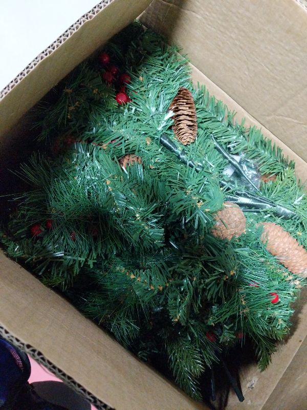 Photo 1 of 2 Pack 24" Lighted Outdoor Christmas Tree Urn Fillers with Timer 8 Mode Warm & Colorful Light Red Berries Pine Cones Battery Operated Tripod Stake Outdoor Light Up Planter Filler Porch Holiday Decor