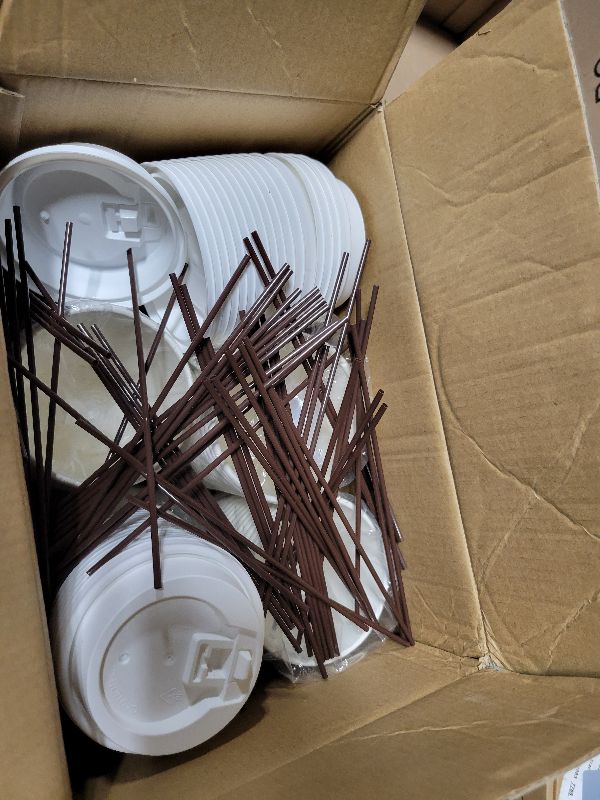 Photo 1 of [100 Pack] 12 oz Paper Coffee Cups, Disposable Paper Coffee Cup with Lids, Sleeves, and Stirrers, Hot/Cold Beverage Drinking Cup for Water, Juice or Tea, Suitable for Home, Shops and Cafes