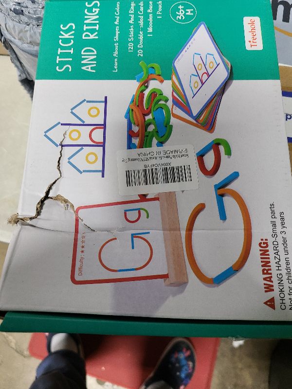 Photo 1 of 142pcs Wooden Pattern Blocks Shape Puzzles Sticks & Rings Wooden Tangram Puzzle Stem Preschool Brain Teaser Montessori Toys Gift for 3 4 5 Years Old Activity Kids Boy Girl