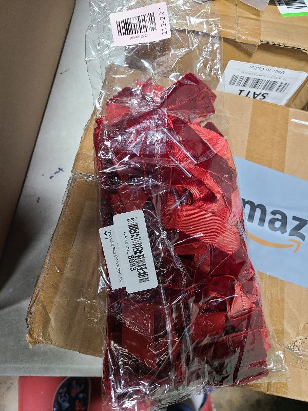 Photo 1 of 12Pcs Burgundy Velvet Ribbon Bows Christmas Tree Decorations,5in x 10in Xmas Ornaments for Tree Home Party Front Door Wreath Garland Holiday Decor