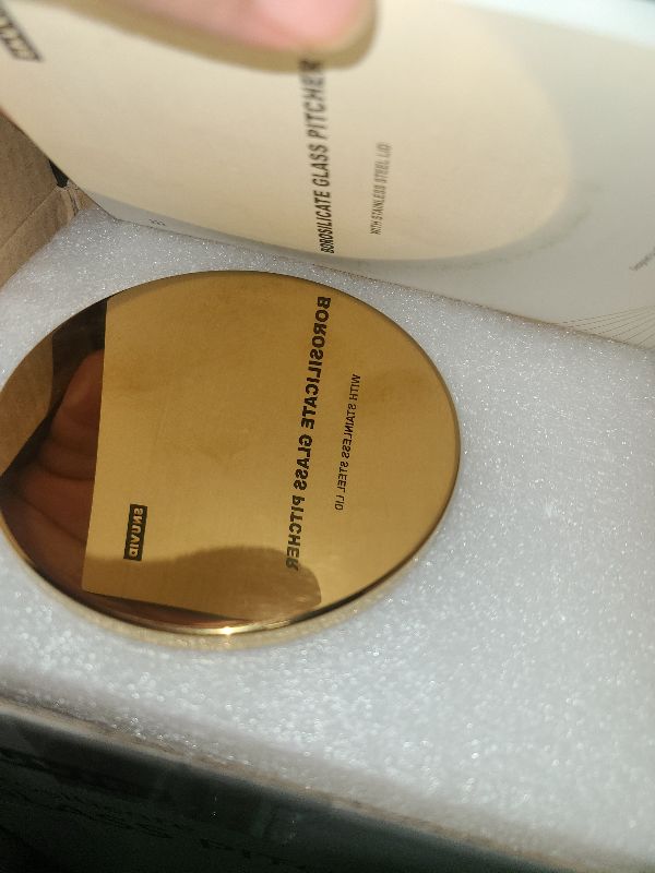 Photo 1 of 2 Liter/68 oz Square Glass Pitcher with Lid, Classic Stripes Water Pitchers with Handle for Fridge, Large Jug for Iced Tea, Coffee, Borosilicate Glass Carafe for Hot/Cold Brew Drink, Gold