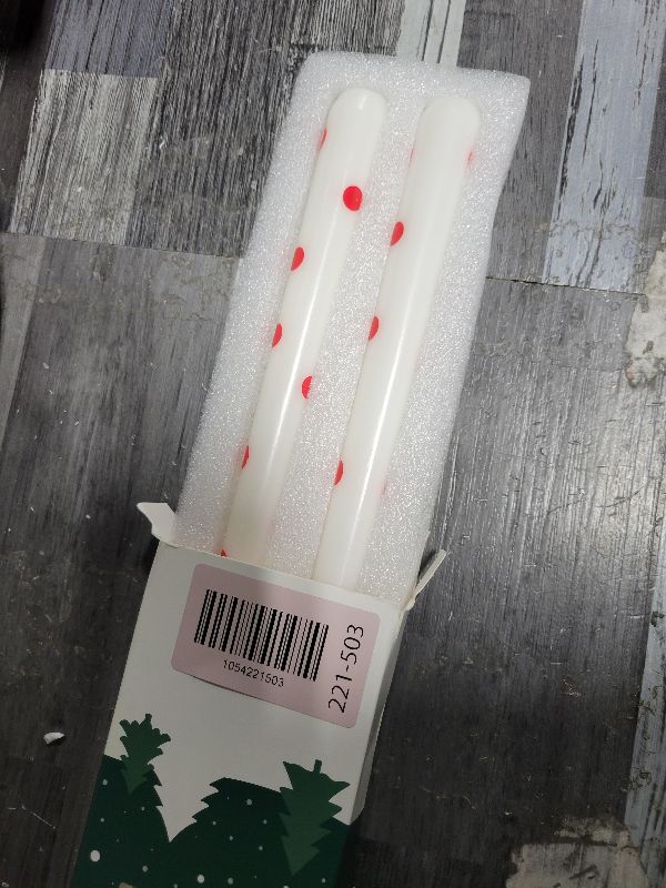 Photo 1 of 2 Pack Christmas Taper Candles, 10 Inch Unscented Candlesticks with Red Polka Dots for Holiday Table Centerpiece, Fireplace Mantel, Advent Wreaths, Winter Weddings, Home Decor