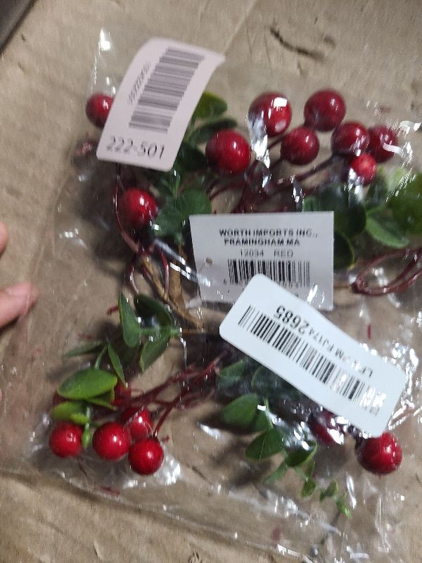 Photo 1 of 1.25" Inner Diameter Artificial Christmas Red Berries & Eucalyptus Leaves Taper Candle Ring, Set of 6