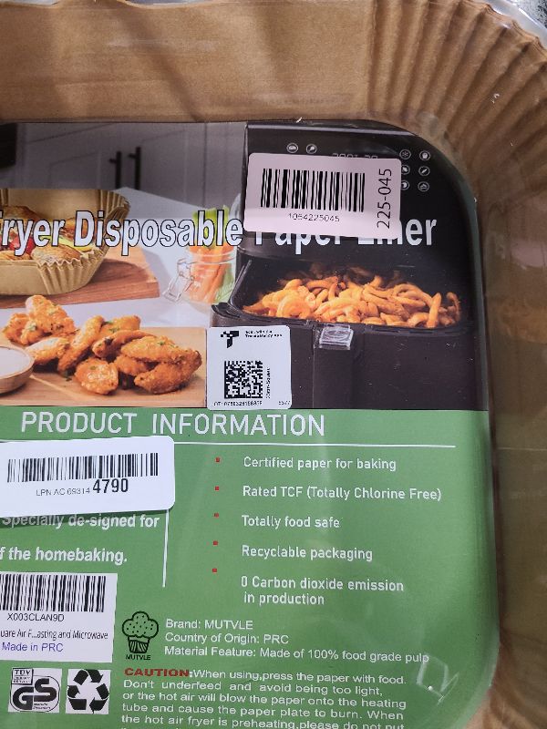 Photo 1 of 10 Inch Largest Square Air Fryer Disposable Paper Liner, XXL 100Pcs Air Fryer Parchment Liners for 8QT or Bigger Air Fryer, Non-stick, Food Grade Baking Paper for Frying, Roasting and Microwave